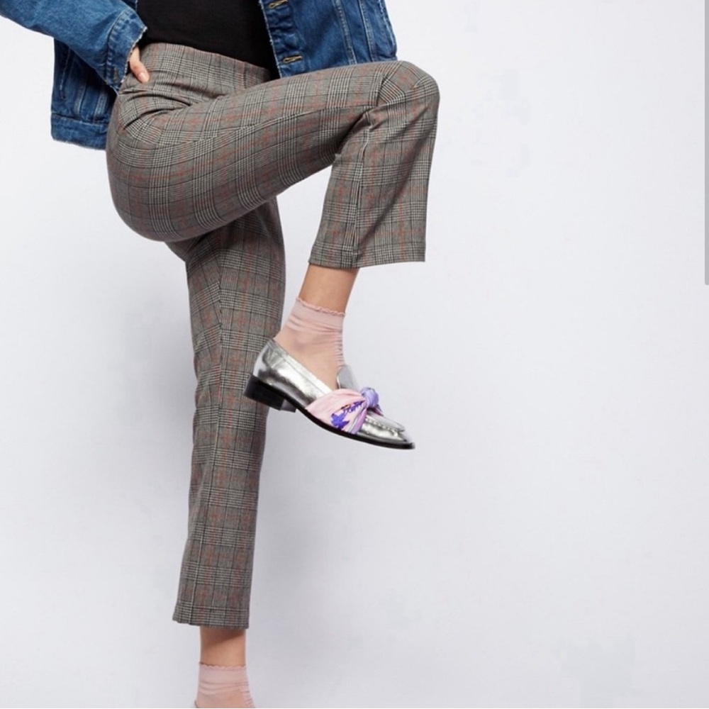 Free People Mini Kick Flare Plaid Cropped‎ Pants.